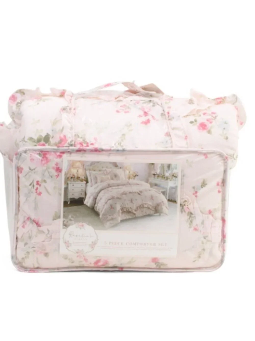Rosalie 5 Piece Floral Ruffle Comforter Set - Pink